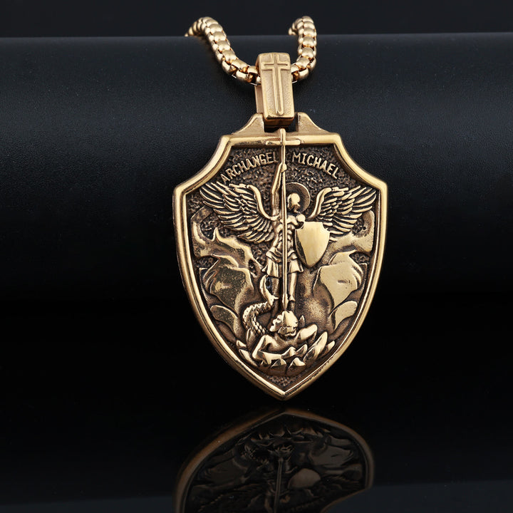 Christianartworkshop Archangel Michael Shield Pendant Necklace: Faith & Protection for Daily Wear - Golden - image 0