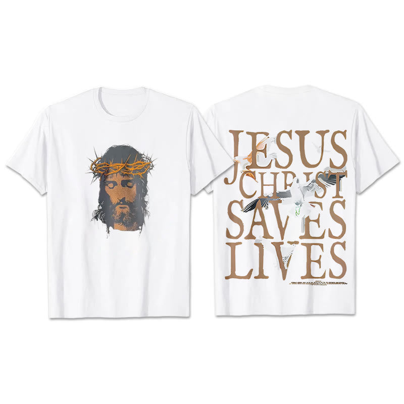 Christianartworkshop Jesus Face and Crown of Thorns Graphic T-Shirt - White - 2XL - image 0