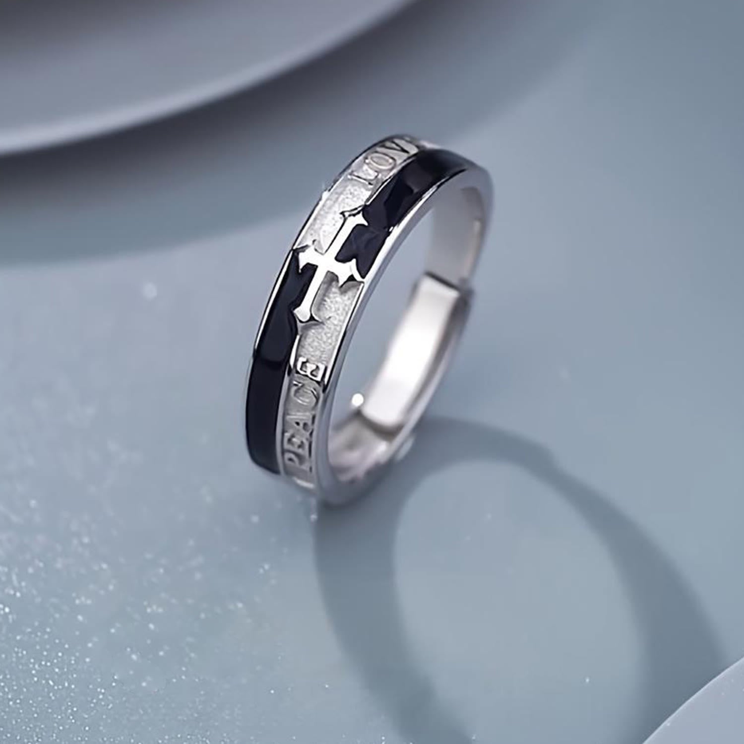 Christian Cross Ring - Peace & Love Adjustable Cupronickel Faith