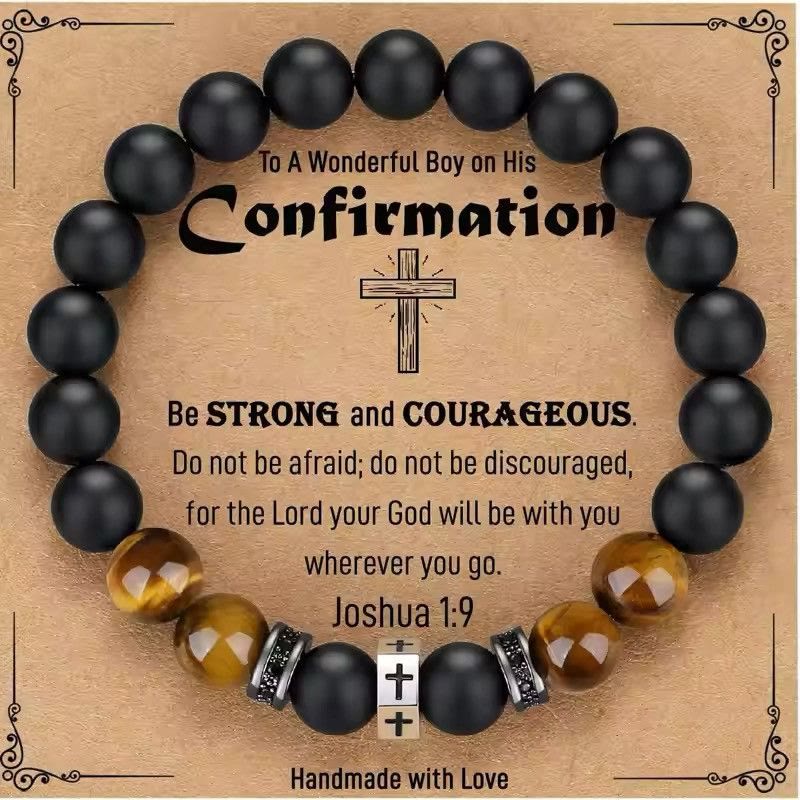 Christianartworkshop Tiger's Eye & Black Onyx Cross Bracelet