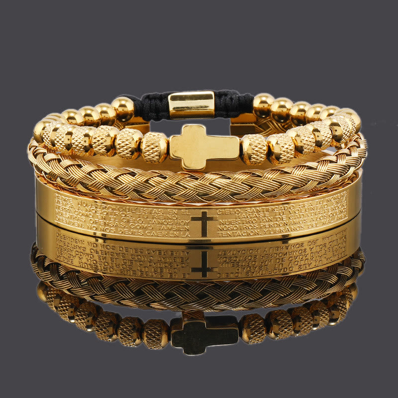 Christian Jewelry Stackable Cross Bracelet Set — Gold Stainless