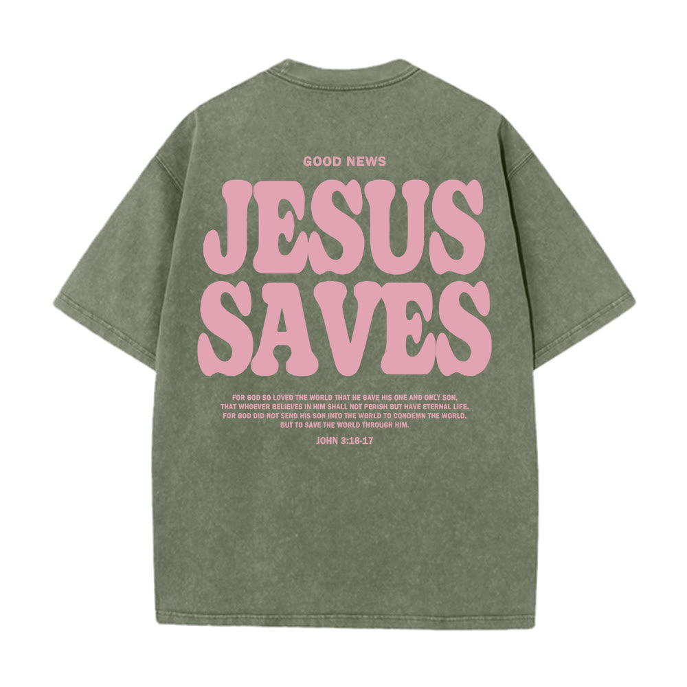 Christianartworkshop Jesus Saves Unisex Washed T-Shirt – Christian
