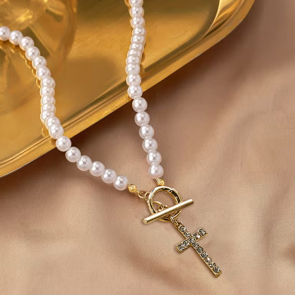 Christianartworkshop Elegant Beaded Cross Toggle Necklace
