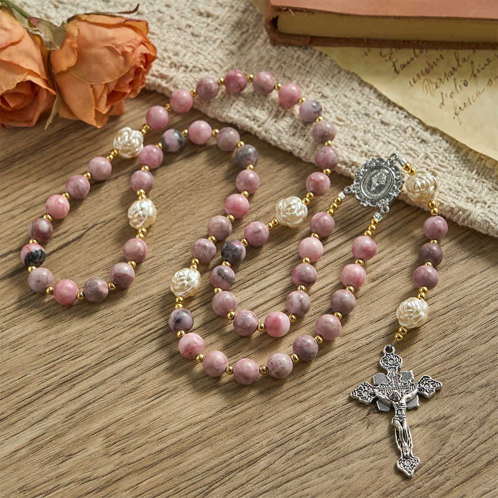 Pink Zebra Jasper 2026 Personalized Rosary – GRACE Name, Our Lady