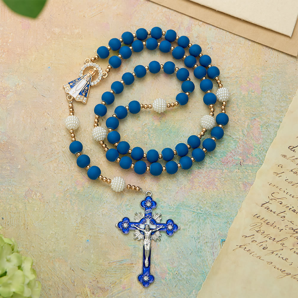 Matte Blue Rubber Rosary with Our Lady of Aparecida Medal