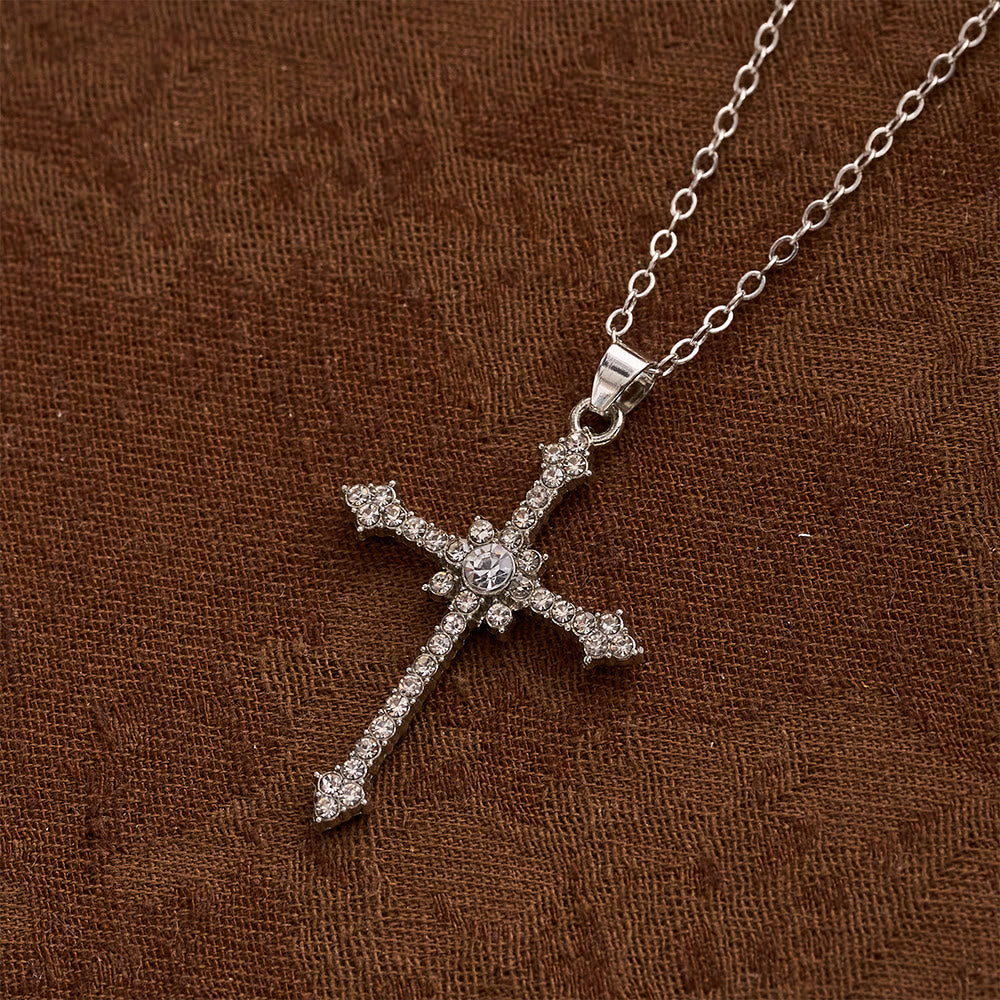 アクセサリー deal design cross necklace Refined Zircon-Encrusted Cross Pendant Necklace with Central Stone