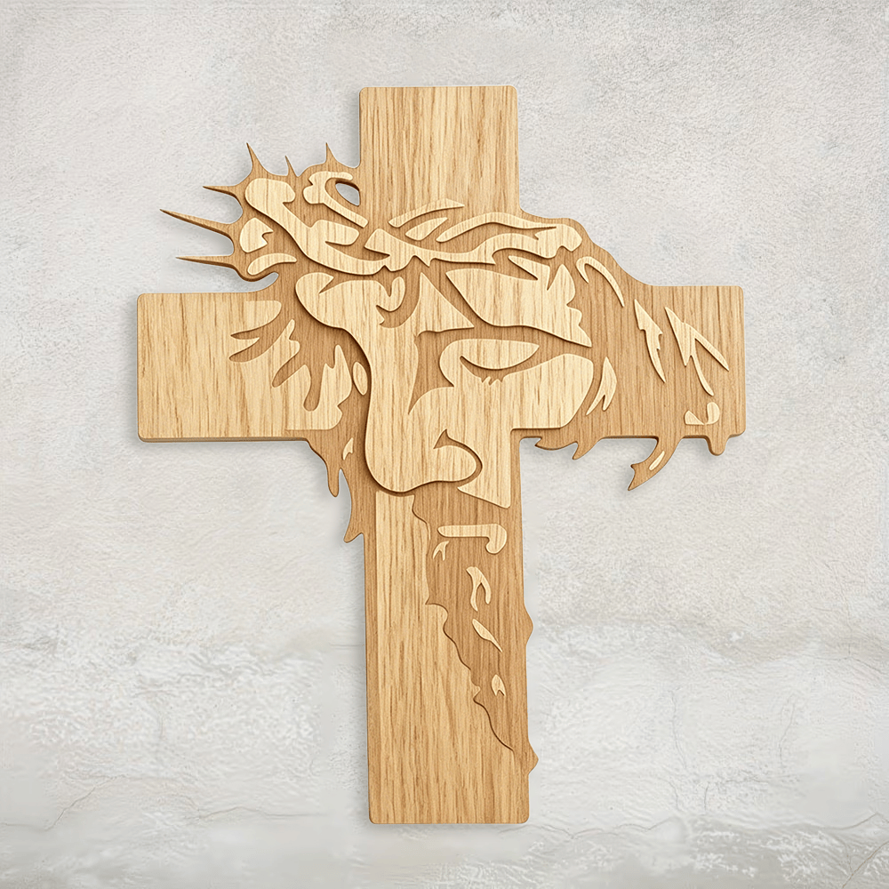 Jesus Crown of Thorns Wooden Cross Plaque – Meditative Holy Face