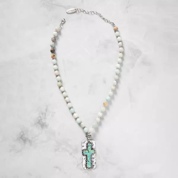 Christianartworkshop Natural Stone Cross Handmade Beaded Necklace Jewelry