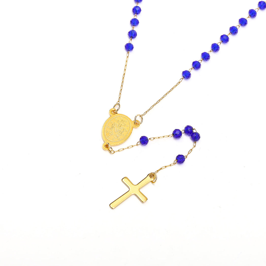 Christianartworkshop Virgin Mary Medal & Cross Pendant Glass Beads Necklace