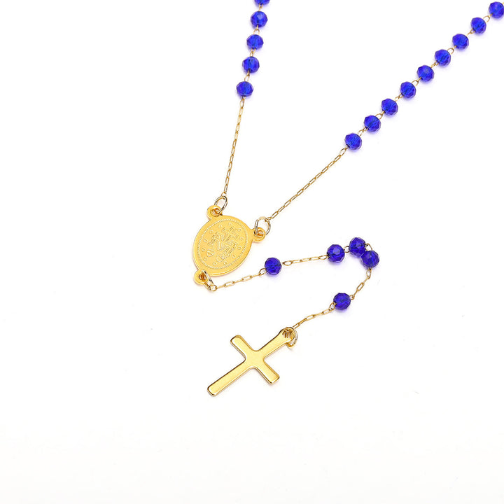 Christianartworkshop Virgin Mary Medal & Cross Pendant Glass Beads Necklace