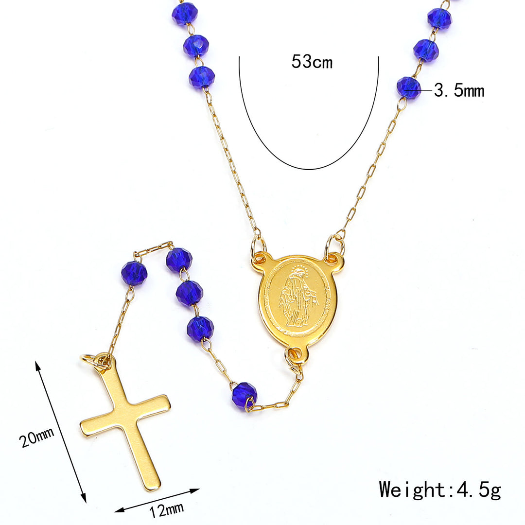 Christianartworkshop Virgin Mary Medal & Cross Pendant Glass Beads Necklace