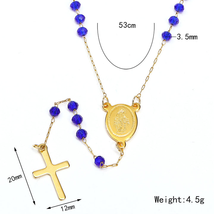 Christianartworkshop Virgin Mary Medal & Cross Pendant Glass Beads Necklace