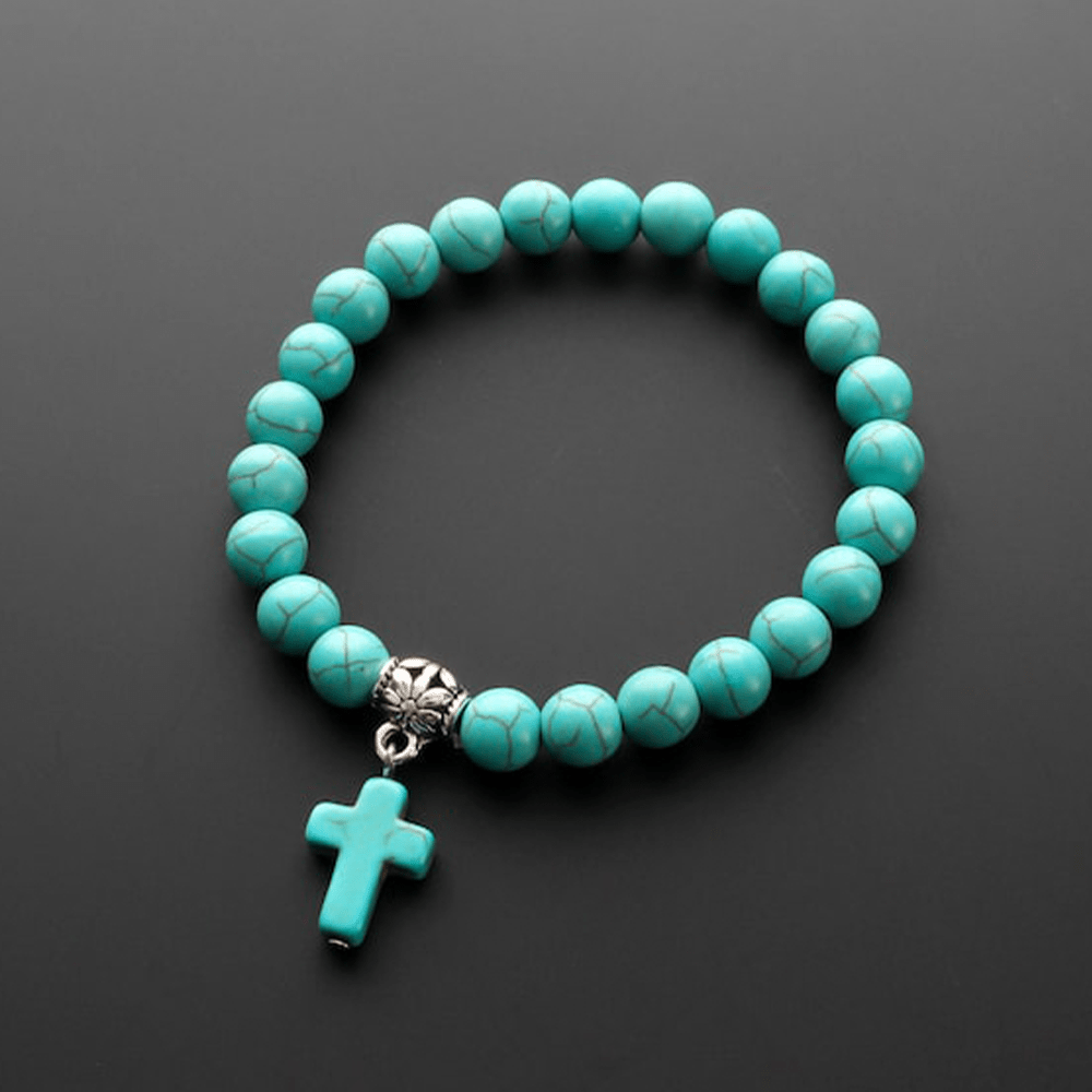 Christianartworkshop Matte Frosted Turquoise Beads Crucifix Bracelet