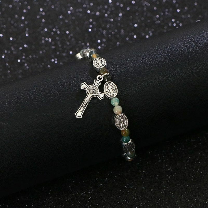Christianartworkshop Agate/Turquoise St. Benedict Cross Bracelet