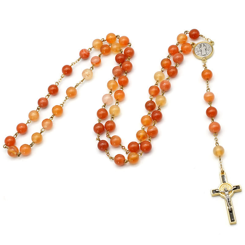 Christianartworkshop Natural Agate Rosary with St. Benedict & Crucifix