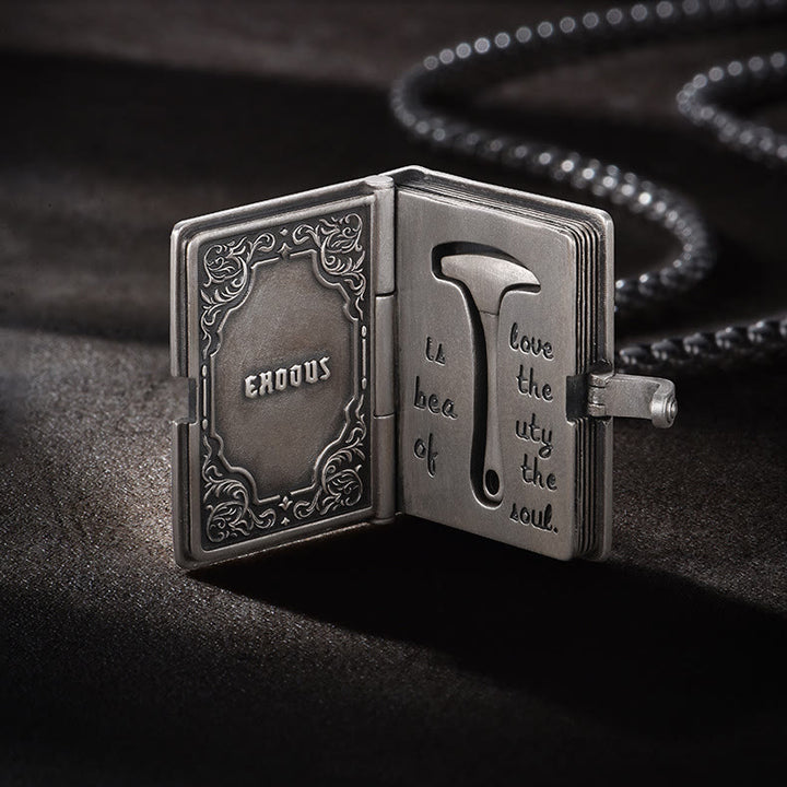 Christianartworkshop Bible with the Removable Rock Hammer Necklace