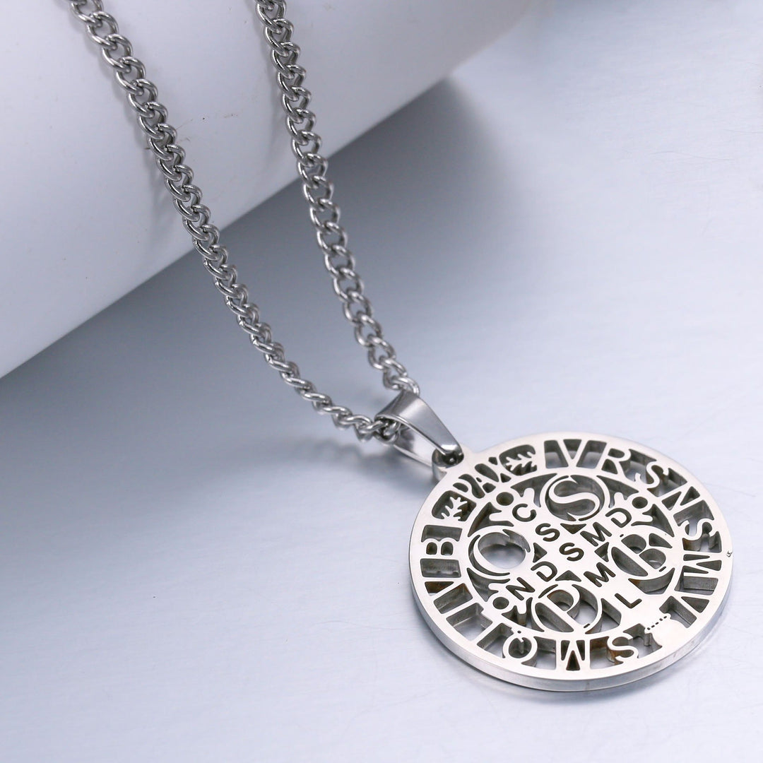 Christianartworkshop St. Benedict Symbol Openwork Pendant Necklace
