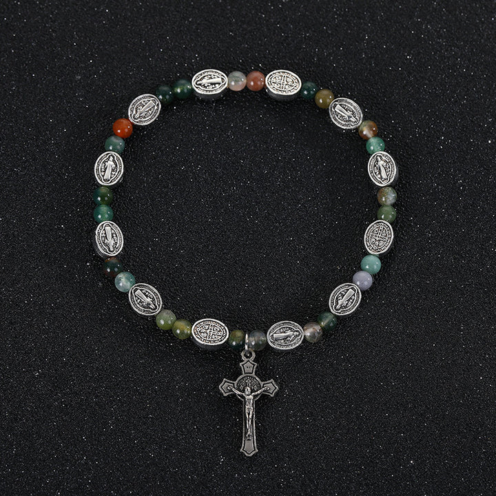 Christianartworkshop Agate/Turquoise St. Benedict Cross Bracelet
