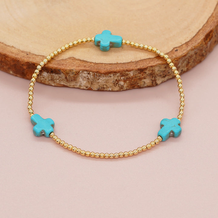 Christianartworkshop Original Design Turquoise Cross Beads Bracelet