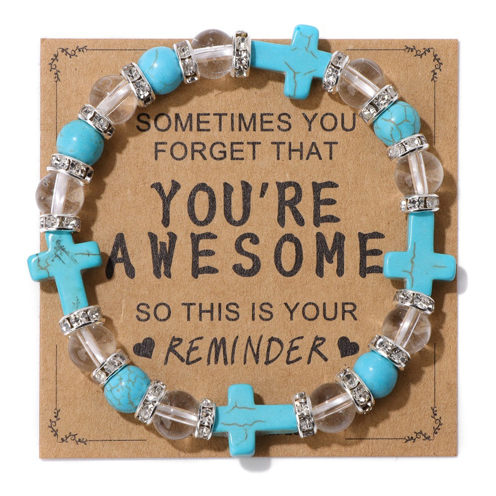 Christianartworkshop Turquoise Cross Clear Beads Shelter Bracelet