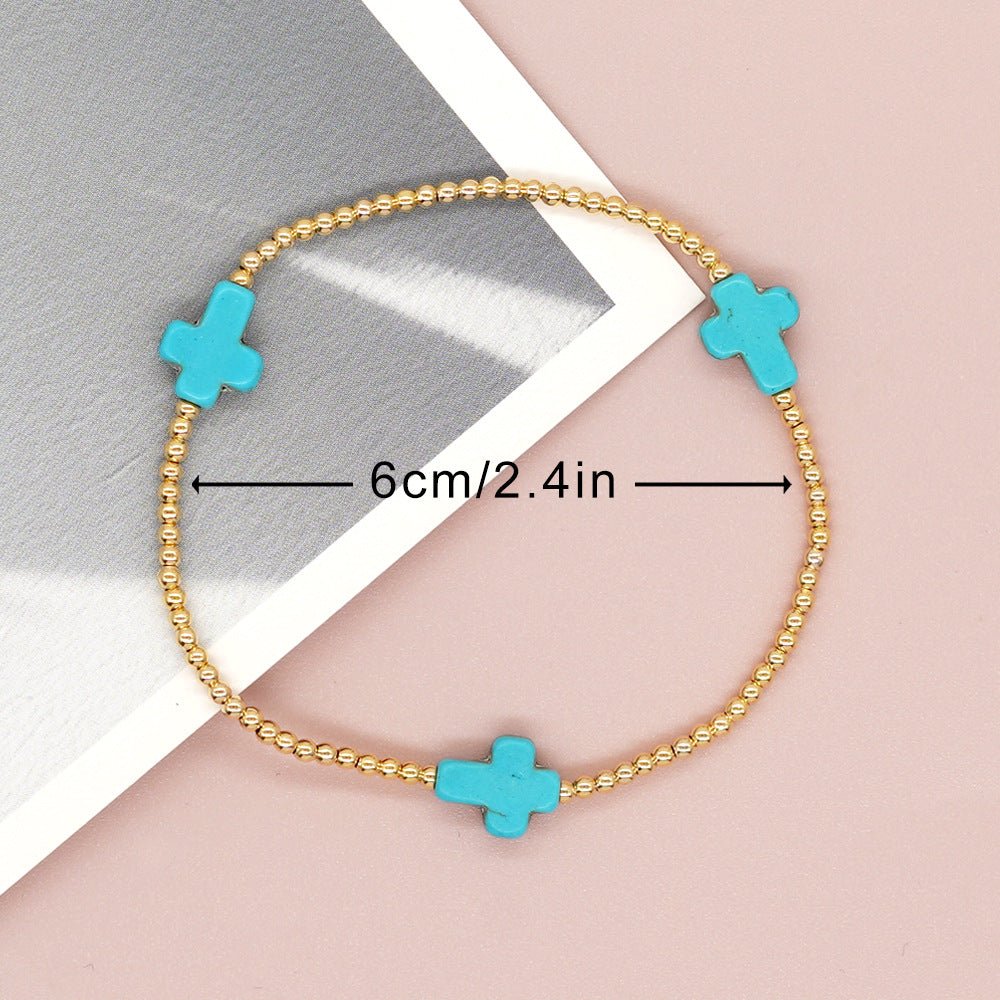 Christianartworkshop Original Design Turquoise Cross Beads Bracelet