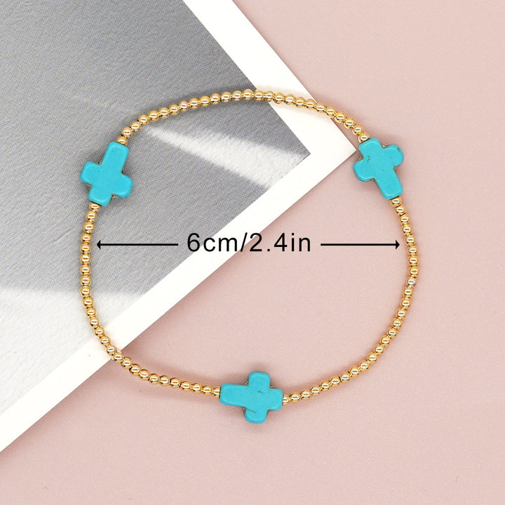 Christianartworkshop Original Design Turquoise Cross Beads Bracelet