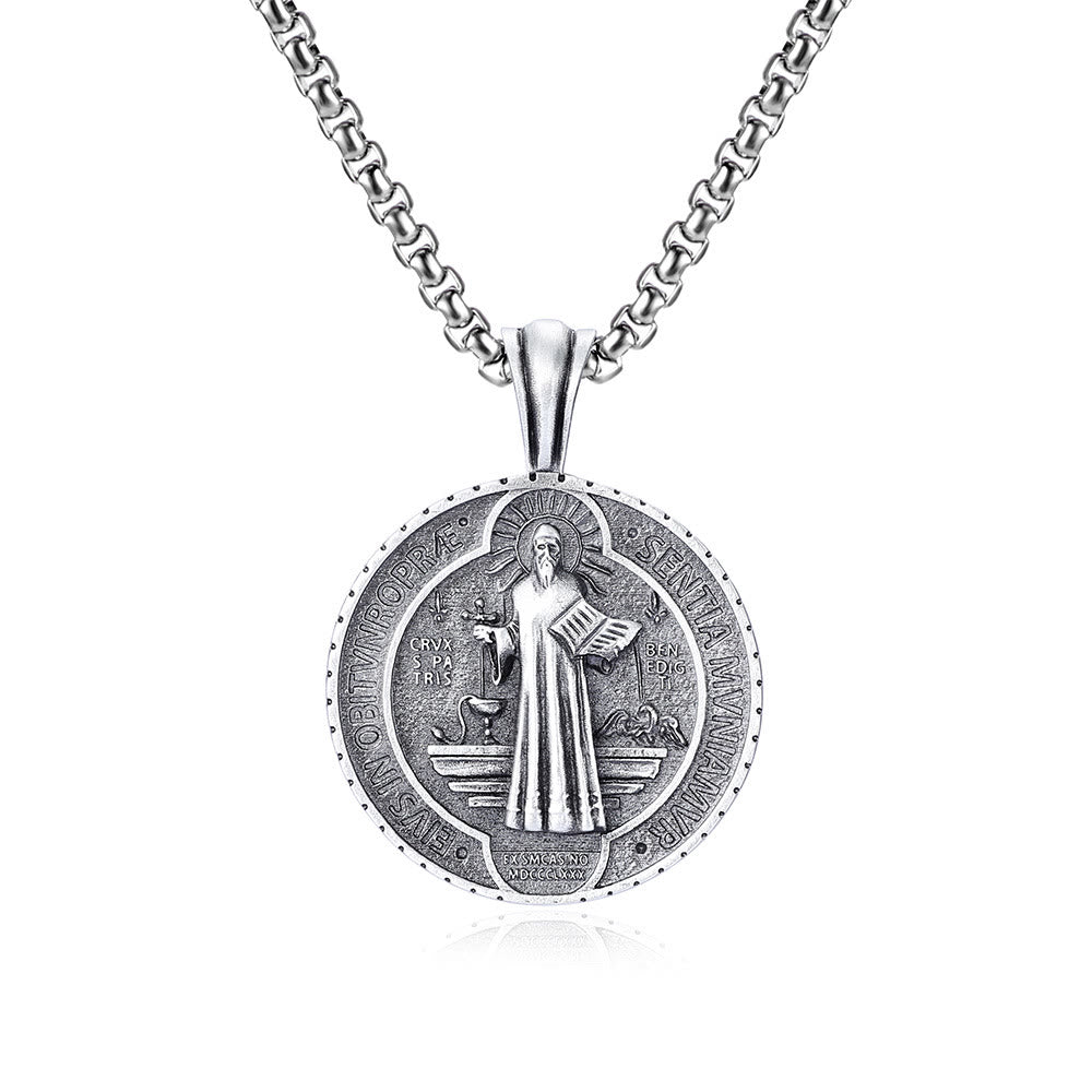 Christianartworkshop Saint Benedict Vintage Catholic Pendant Necklace: Amulet Jewelry for Prayer