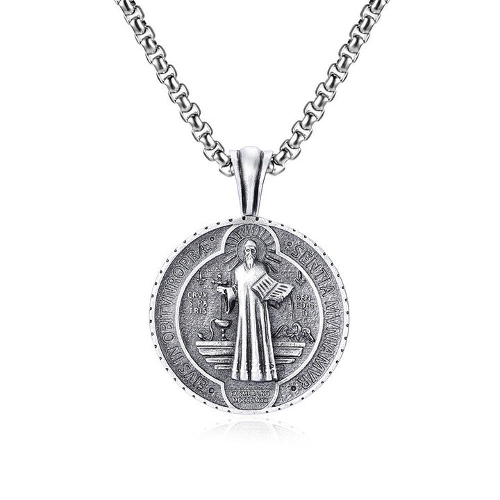 Christianartworkshop Saint Benedict Vintage Catholic Pendant Necklace: Amulet Jewelry for Prayer