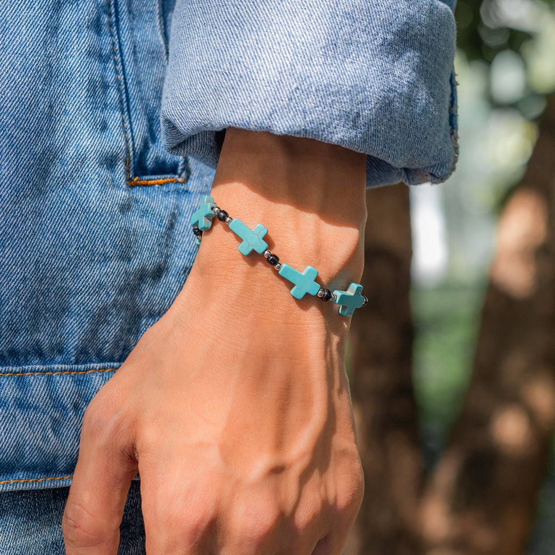 Christianartworkshop Crucifix Prayer Beaded Turquoise Bracelet