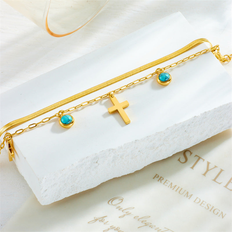 Christianartworkshop Turquoise Embellished Double Layer Bracelet