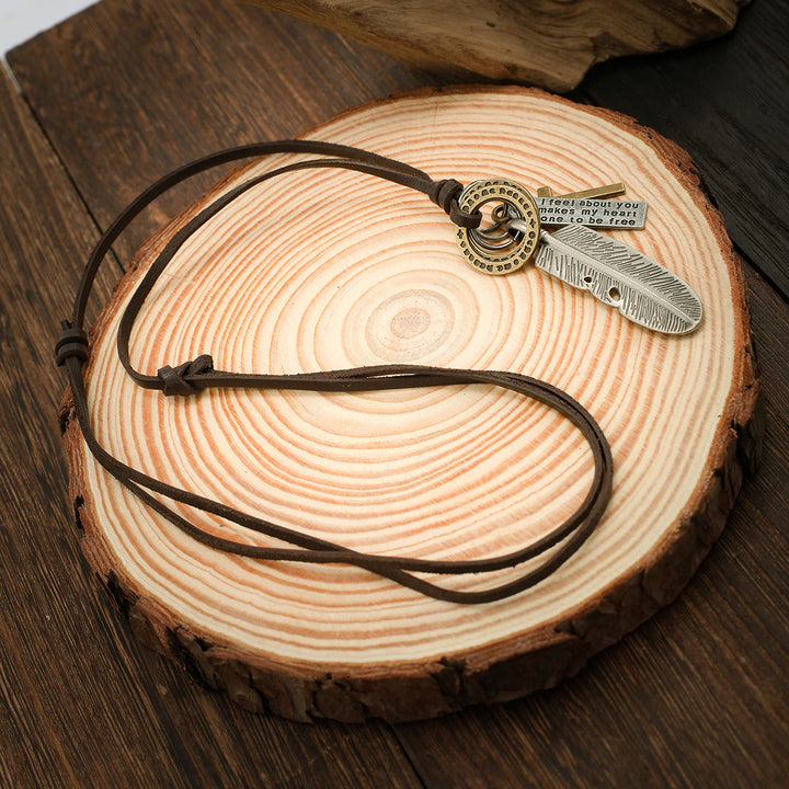 Christianartworkshop Feather Cross Pendant Leather Necklace