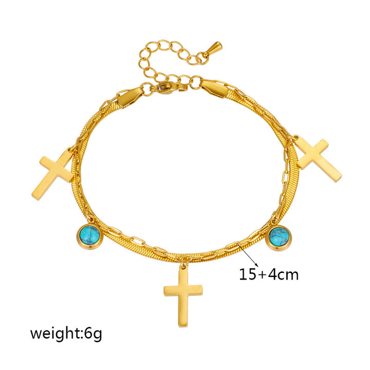 Christianartworkshop Turquoise Embellished Double Layer Bracelet
