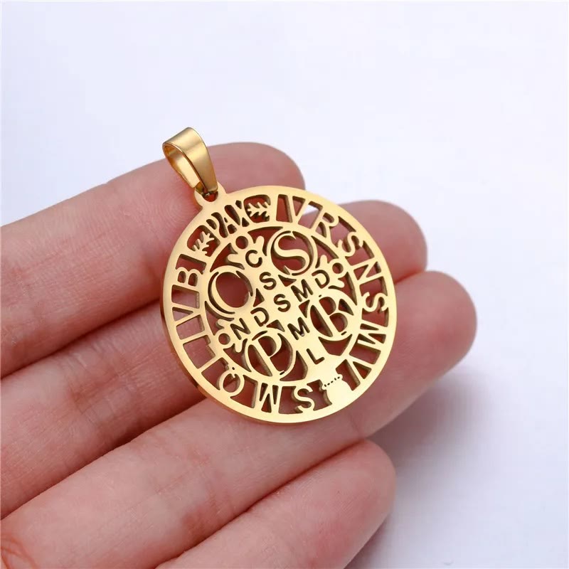 Christianartworkshop St. Benedict Symbol Openwork Pendant Necklace