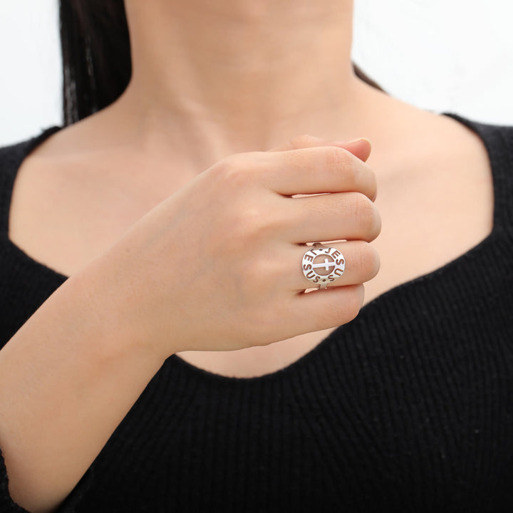 Christianartworkshop Cross with "JESUS"Amulet Stainless Steel Ring
