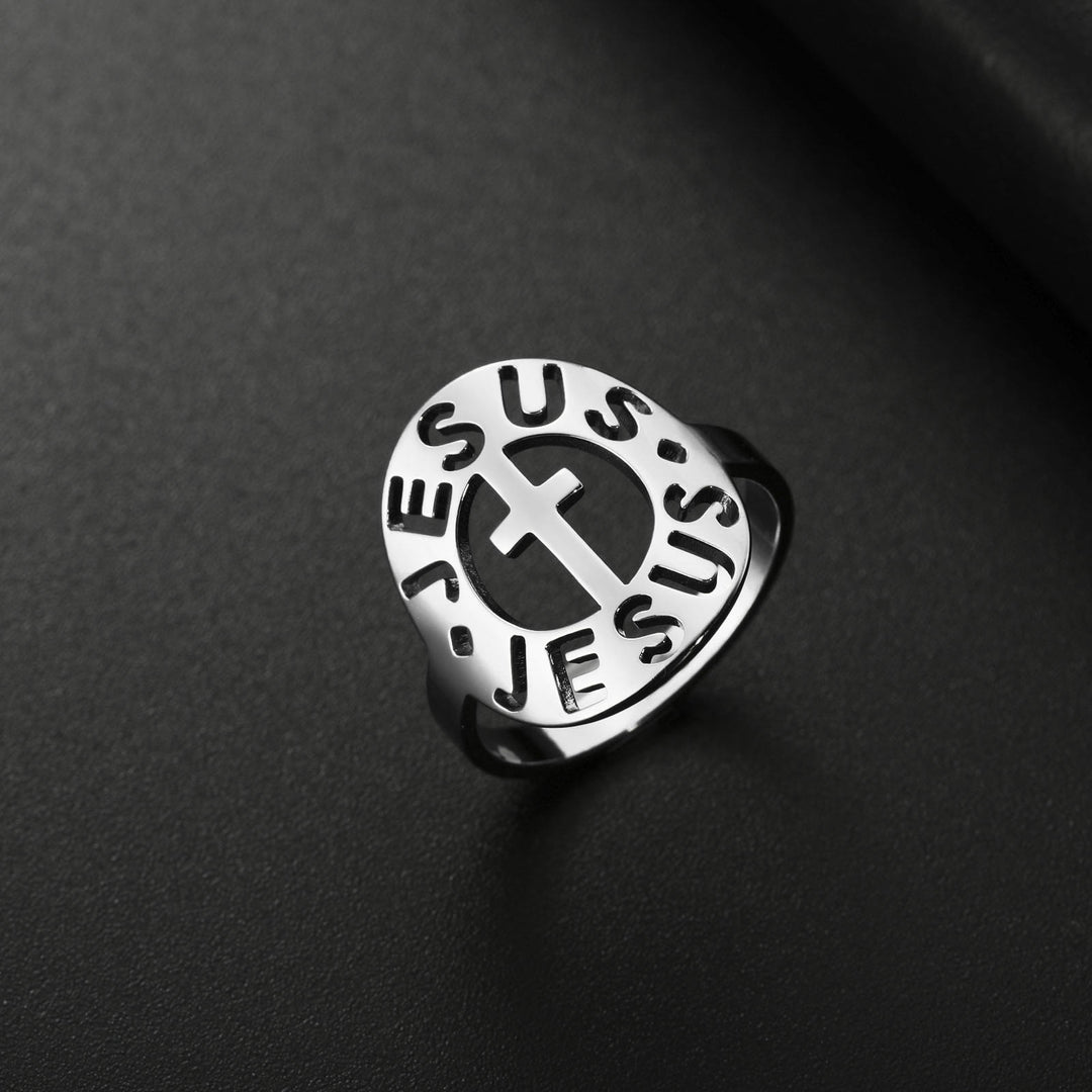 Christianartworkshop Cross with "JESUS"Amulet Stainless Steel Ring