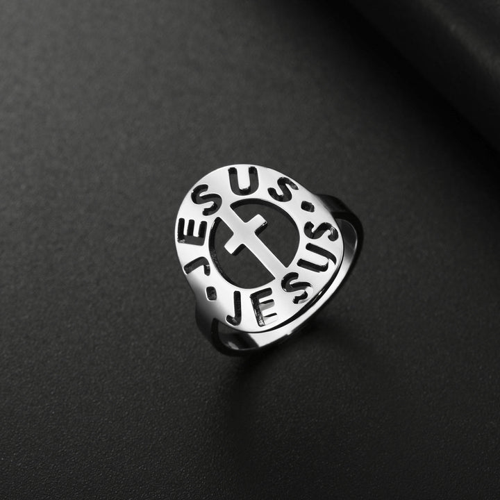 Christianartworkshop Cross with "JESUS"Amulet Stainless Steel Ring