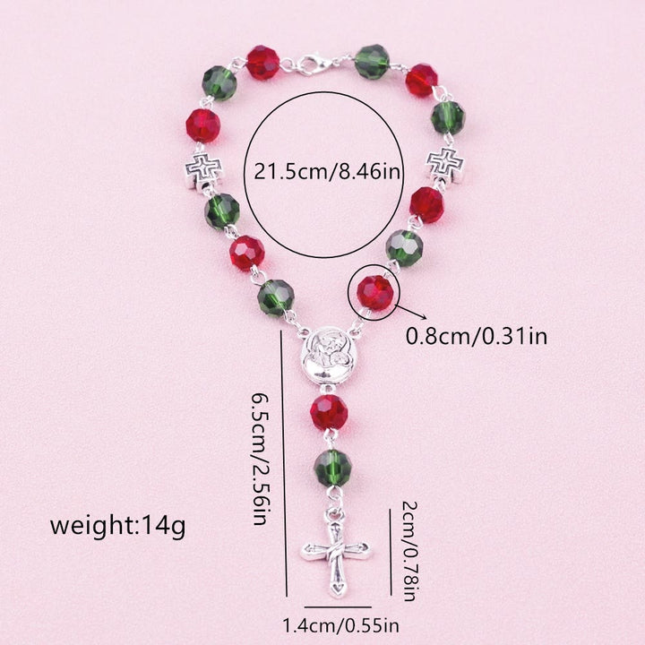 Virgin Mary Red & Green Crystal Rosary Bracelet