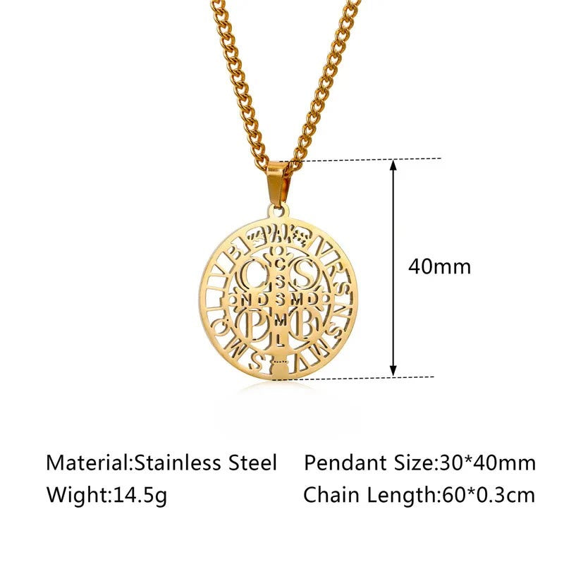 Christianartworkshop St. Benedict Symbol Openwork Pendant Necklace