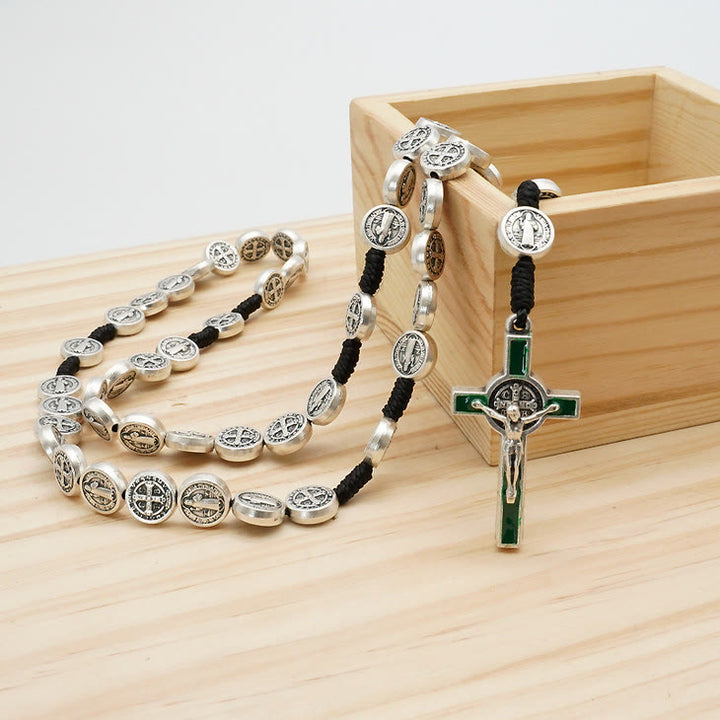 Christianartworkshop St. Benedict Alloy Hand-woven Rosary with Crucifix