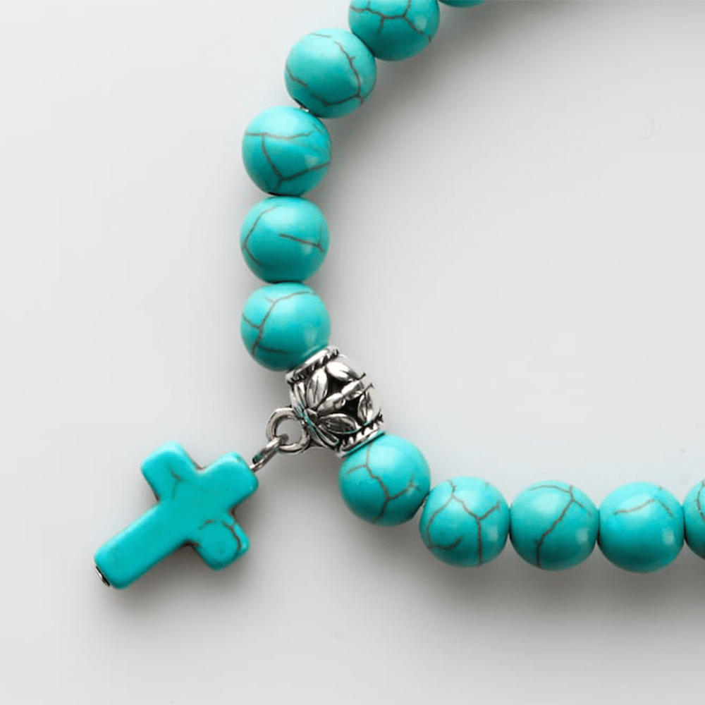 Christianartworkshop Matte Frosted Turquoise Beads Crucifix Bracelet