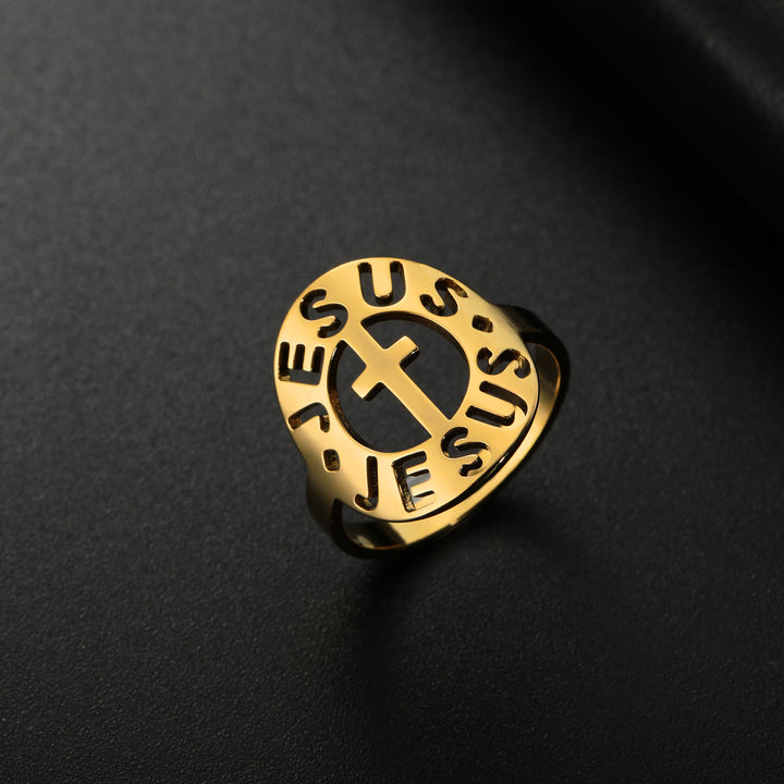 Christianartworkshop Cross with "JESUS"Amulet Stainless Steel Ring