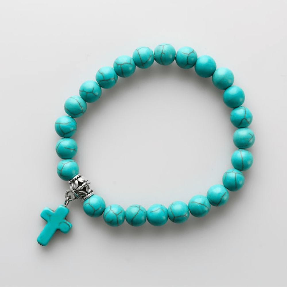 Christianartworkshop Matte Frosted Turquoise Beads Crucifix Bracelet
