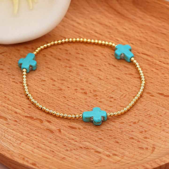 Christianartworkshop Original Design Turquoise Cross Beads Bracelet
