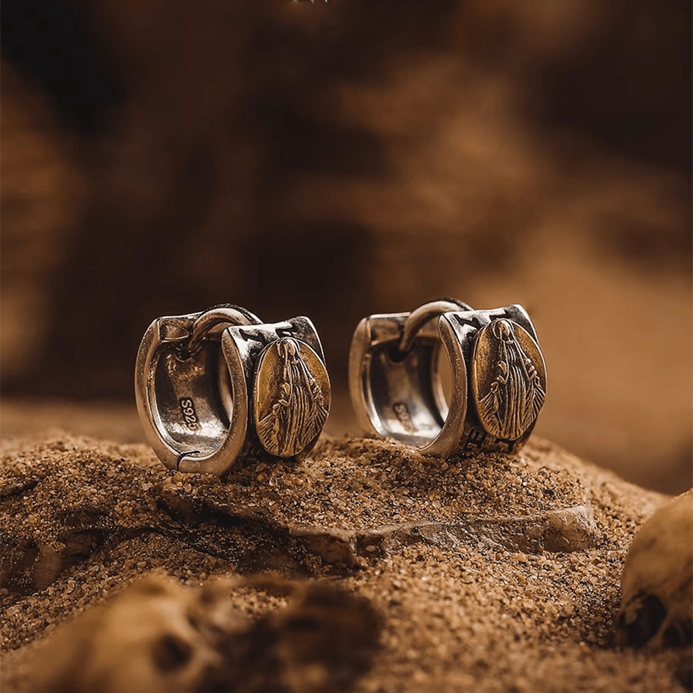 Christianartworkshop Virgin Mary Silver Earrings Religion Jewelry