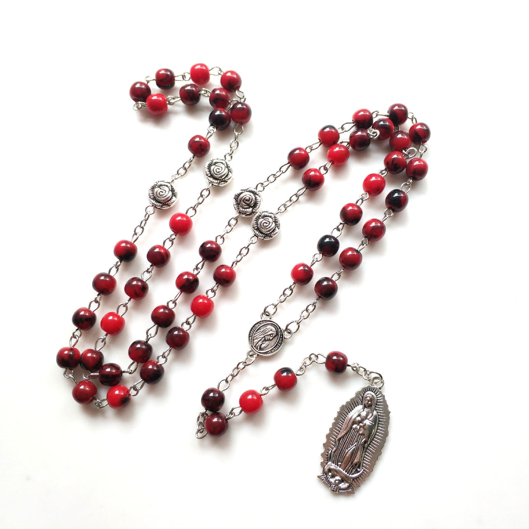 Christianartworkshop Our Lady of Fátima & Our Lady of Guadalupe of 8 mm Round Multicolor Acrylic Alloy Chain Rosary