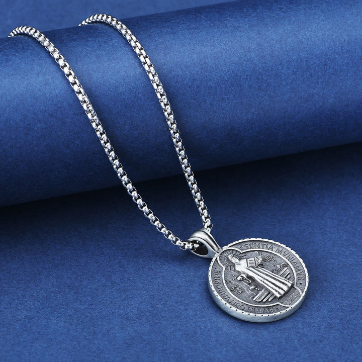 Christianartworkshop Saint Benedict Vintage Catholic Pendant Necklace: Amulet Jewelry for Prayer