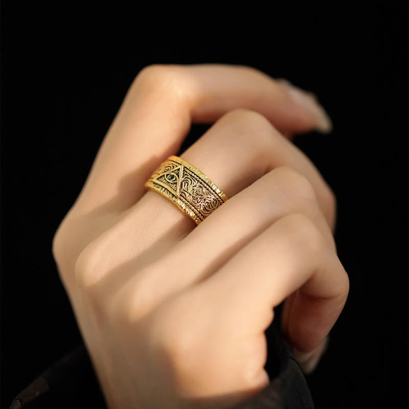 Christianartworkshop Retro Heavy Style Eye of God Pattern Golden Ring