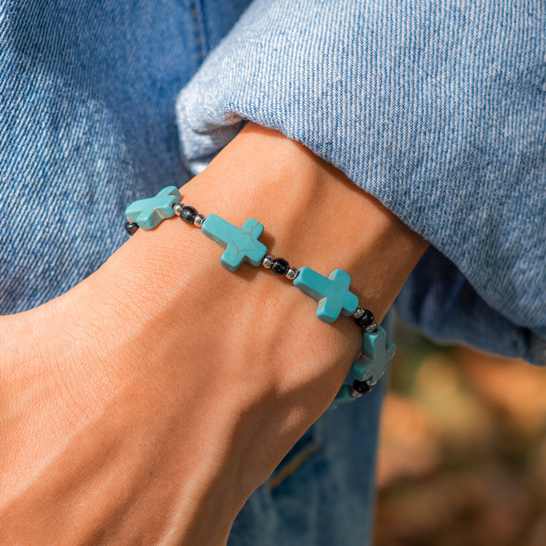 Christianartworkshop Crucifix Prayer Beaded Turquoise Bracelet