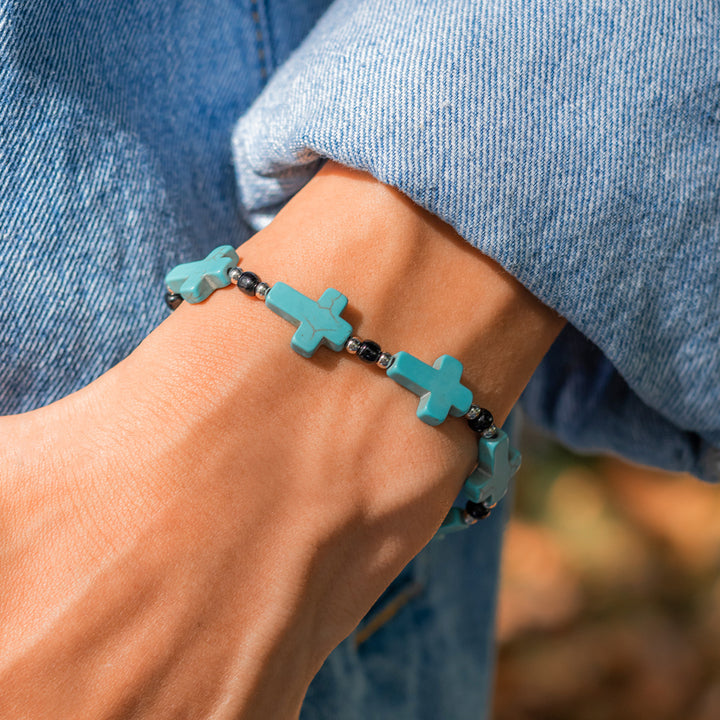 Christianartworkshop Crucifix Prayer Beaded Turquoise Bracelet