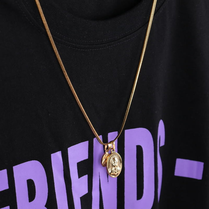Christianartworkshop Our Lady of the Round Double Pendant Gold Necklace
